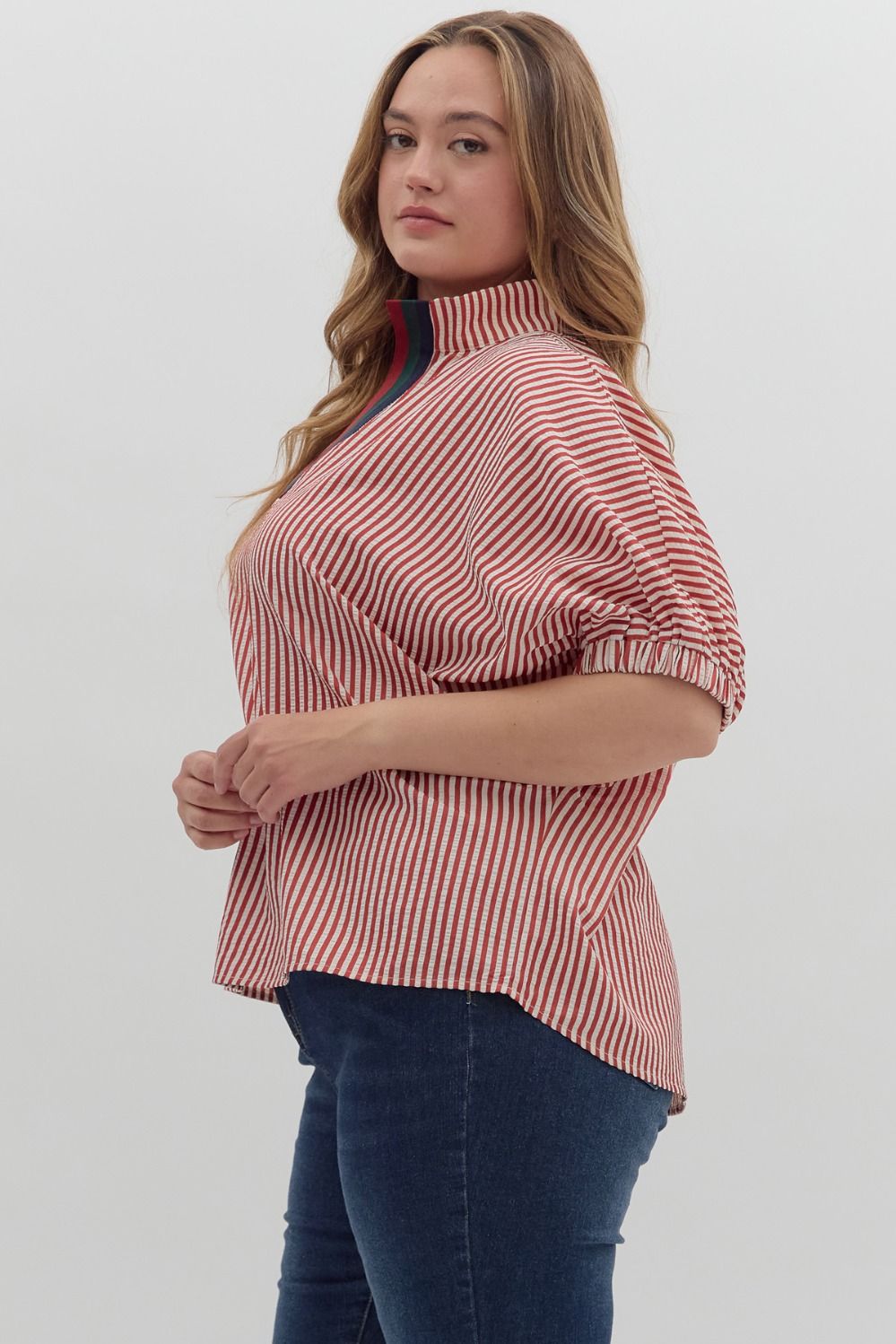 T25970P Curvy Stripe Pattern Dolman Top