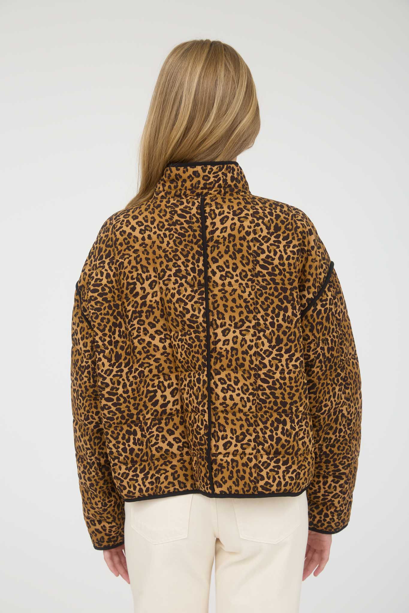 CR2689 Leopard Pattern Quilted Jacket