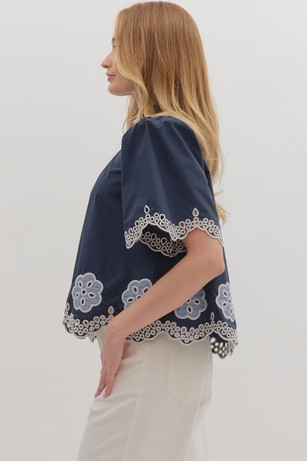 T28433 Floral Embroidery Top