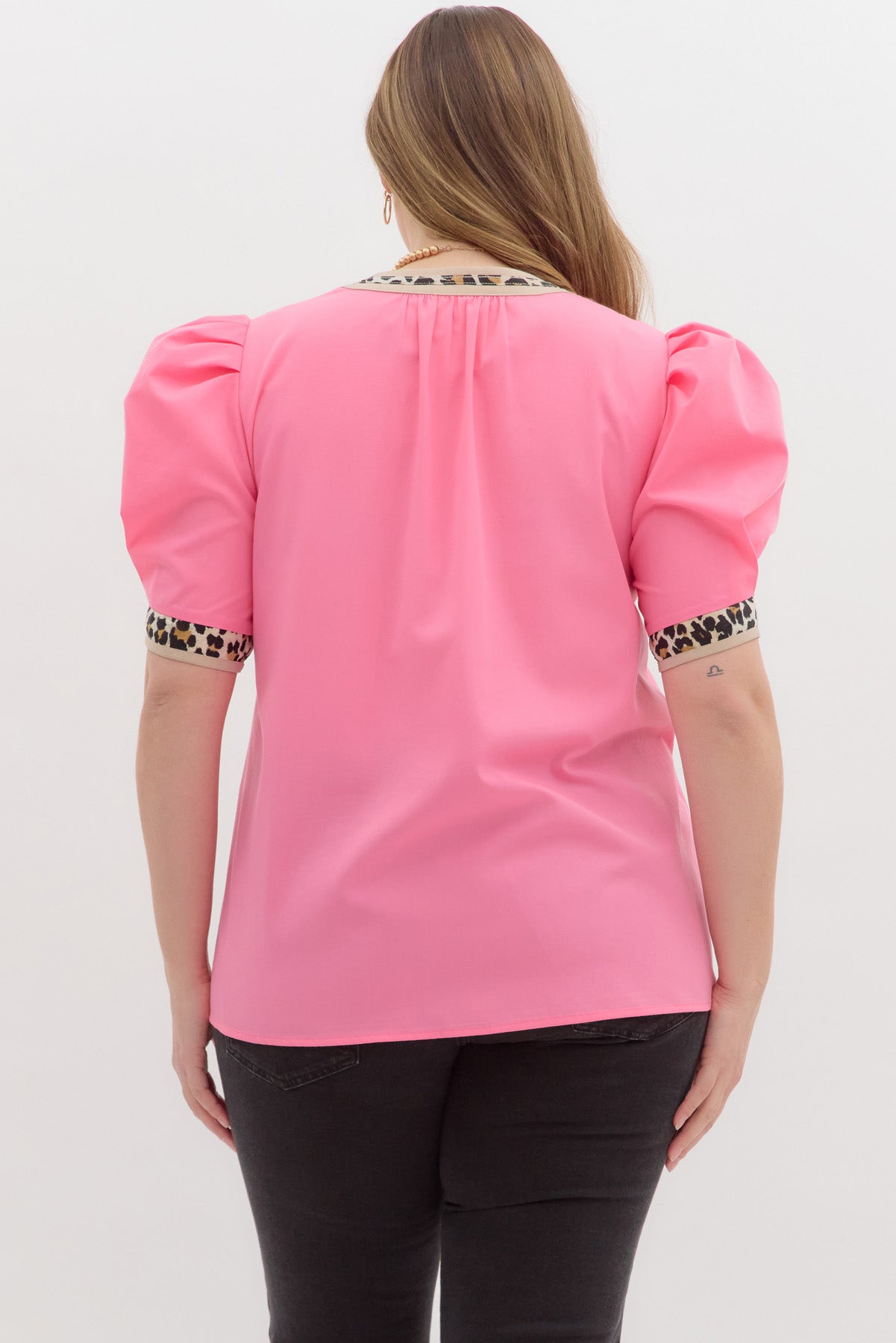 T26719P Curvy Solid and Leopard Print Top