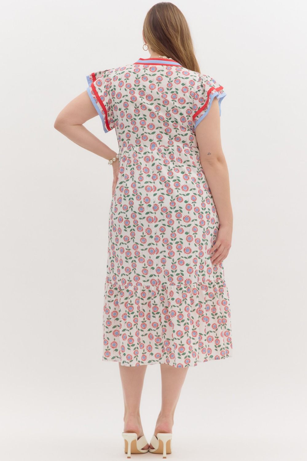 D26475P Curvy Floral Print Midi Dress