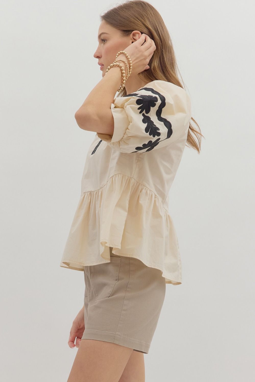 T28506 Solid 3/4 Sleeve Top