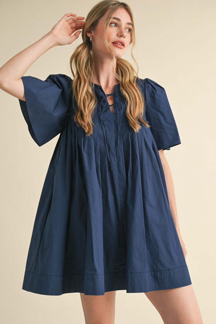 MDR3704 Pleated Short Sleeve Mini Dress