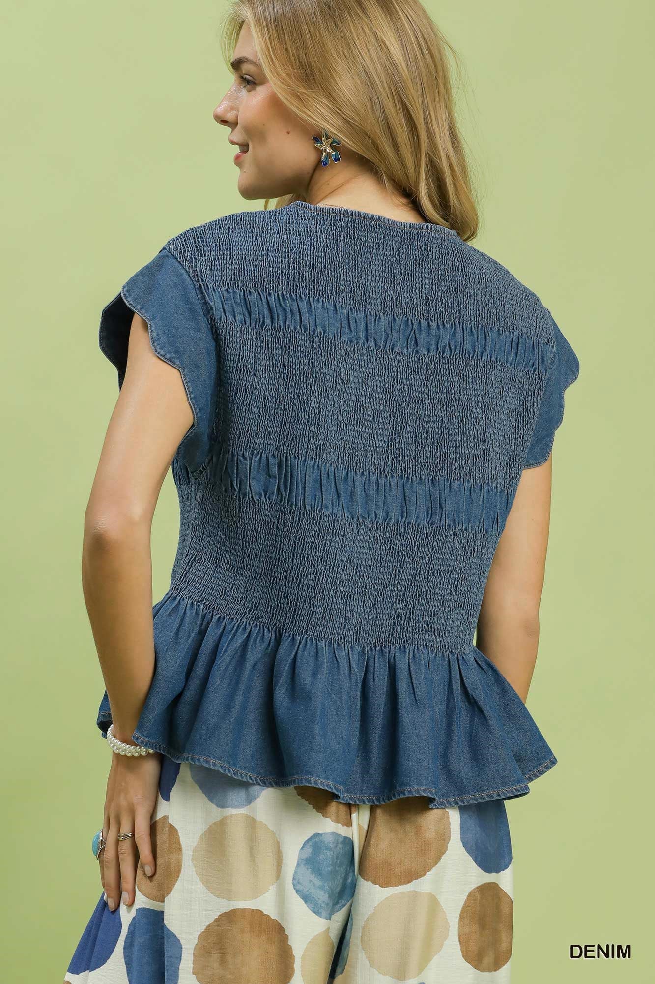 C6407-T Smocked Peplum Top