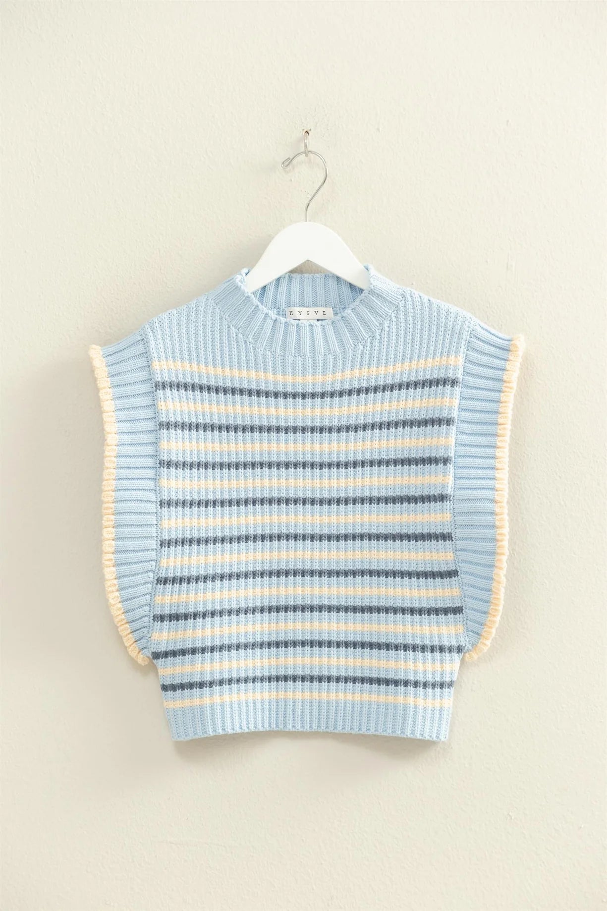 HF25E871 Chic Striped Mock Neck Sleeveless Sweater Vest