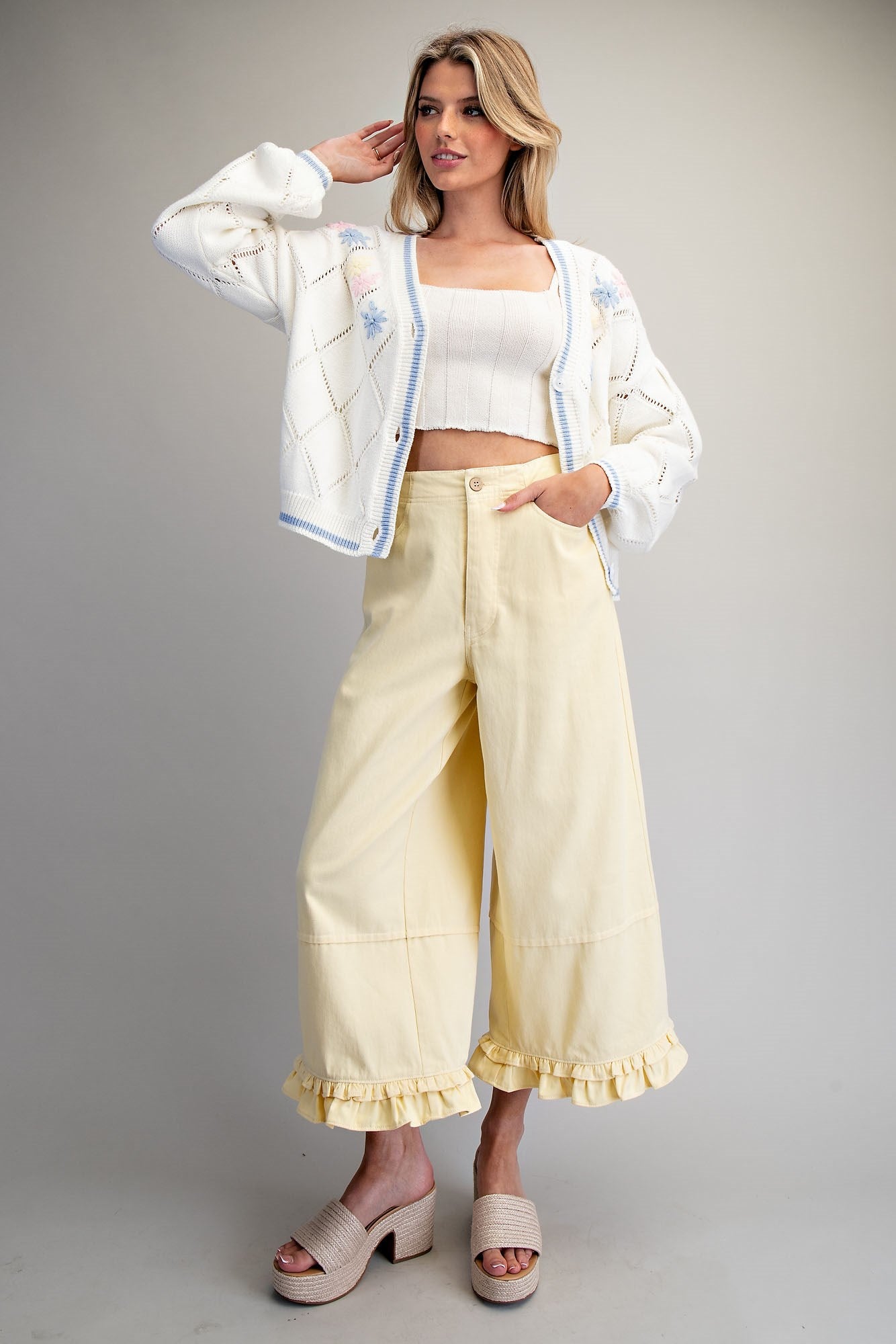 PH15714 Mineral Washed Ruffle Hem Pants