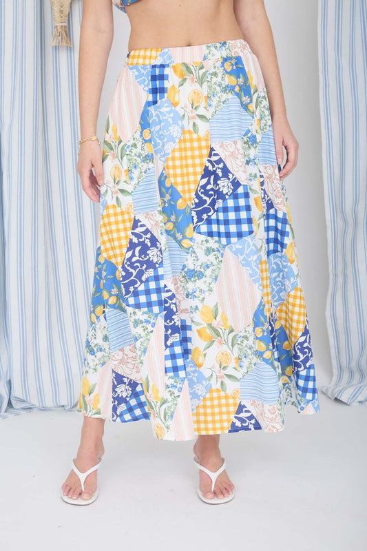 B6SX1011-B Multi Pattern Maxi Skirt