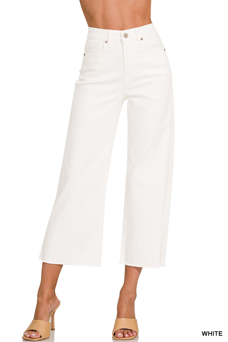 DOP-1977WH High Rise Cropped Wide Leg Pants