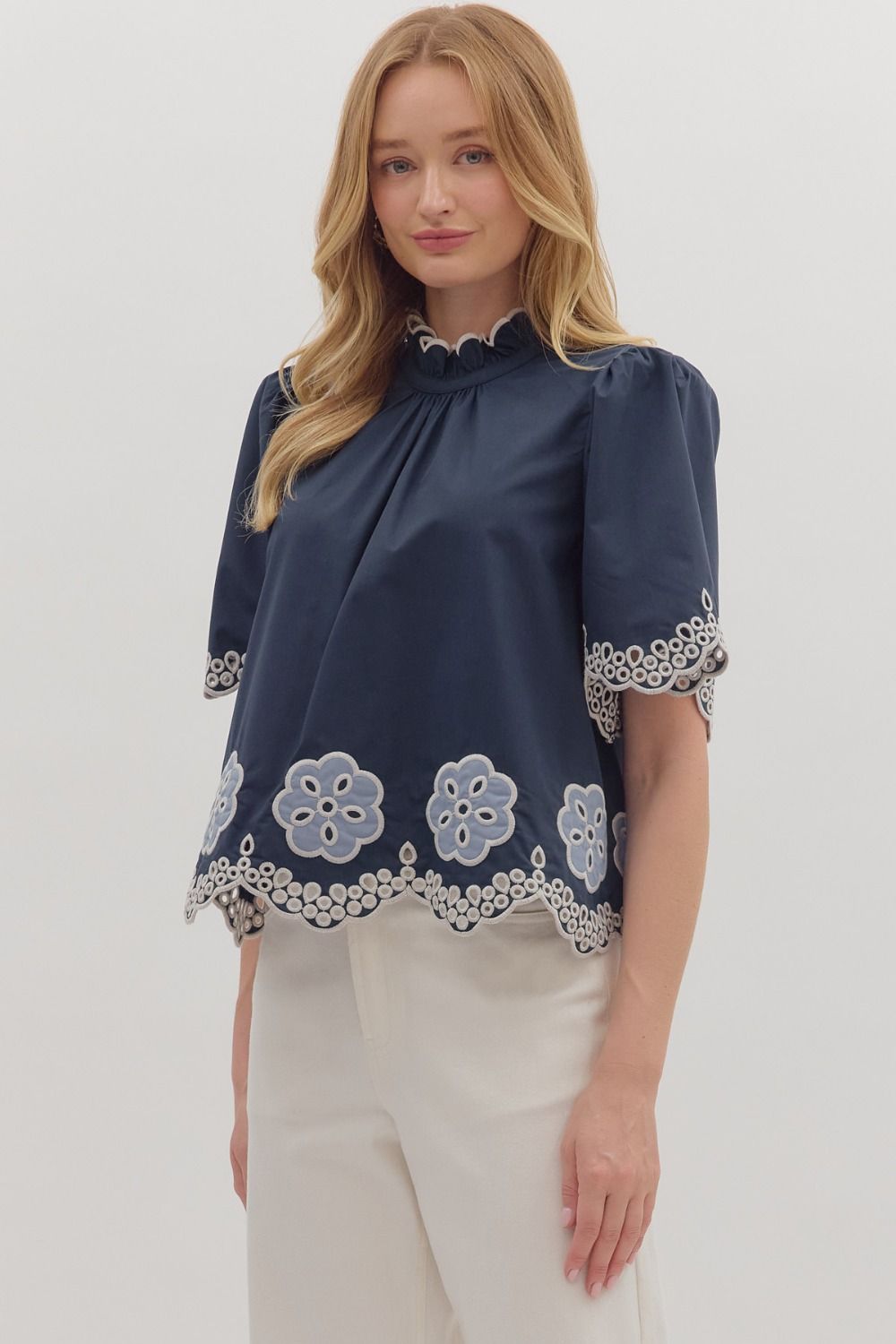 T28433 Floral Embroidery Top