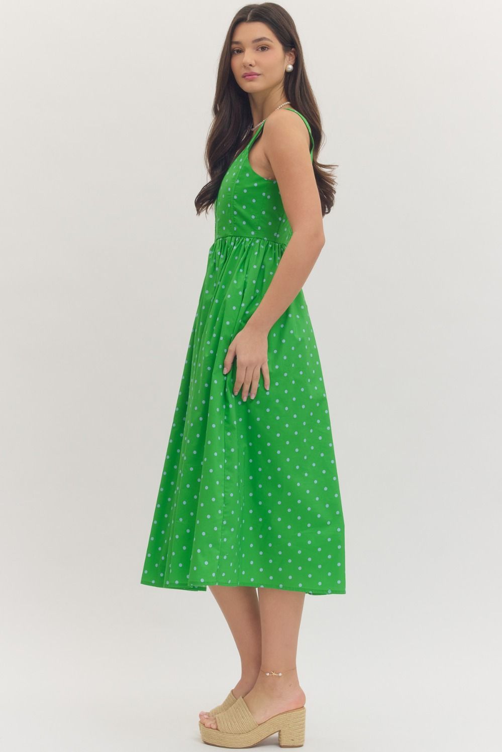 D30561 Sleeveless Polka Dot Midi Dress