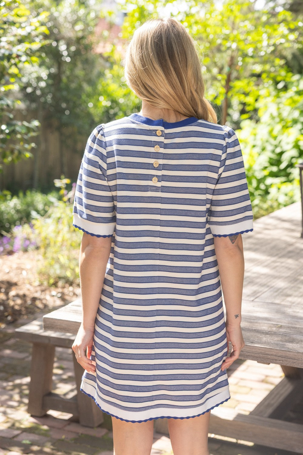 36842 Wavy Band Detailed Mini Striped Dress