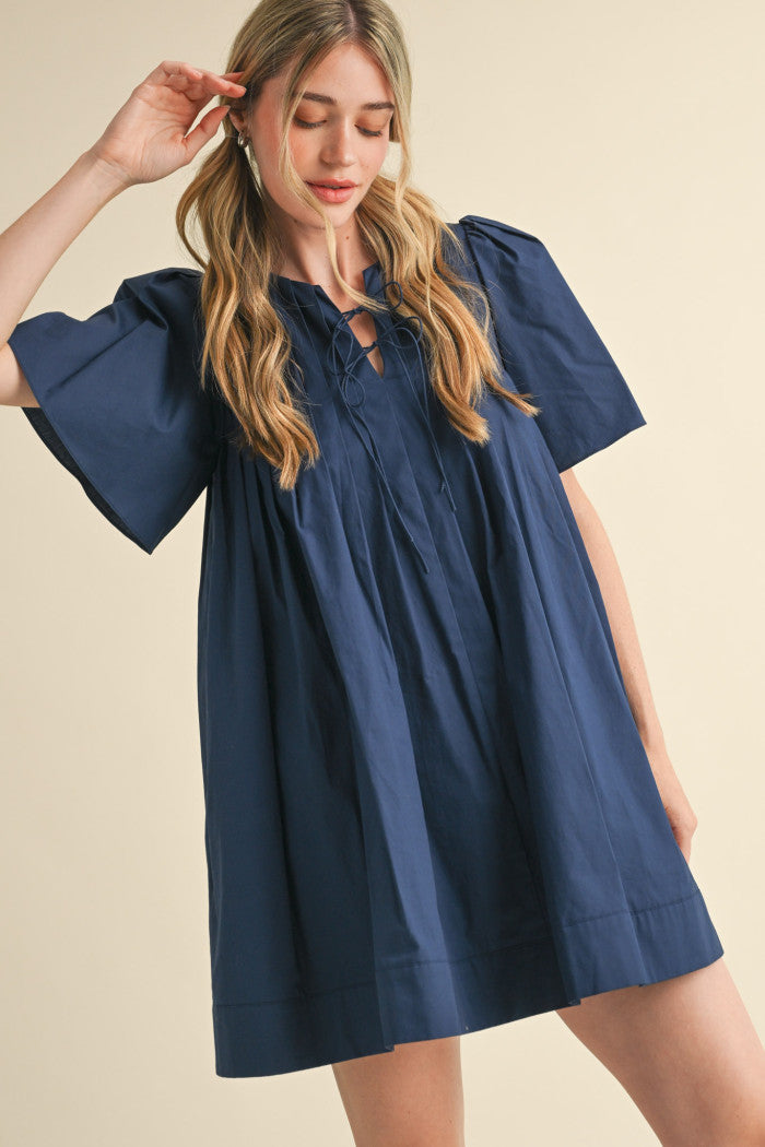 MDR3704 Pleated Short Sleeve Mini Dress