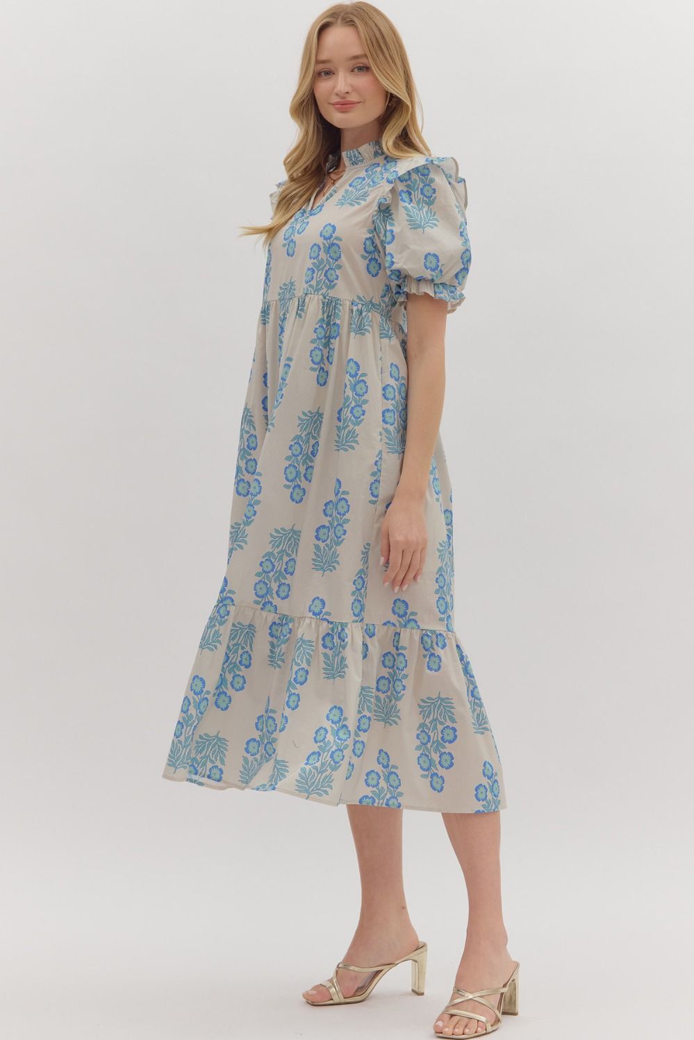 D28289 Floral Print Short Sleeve Midi Dress