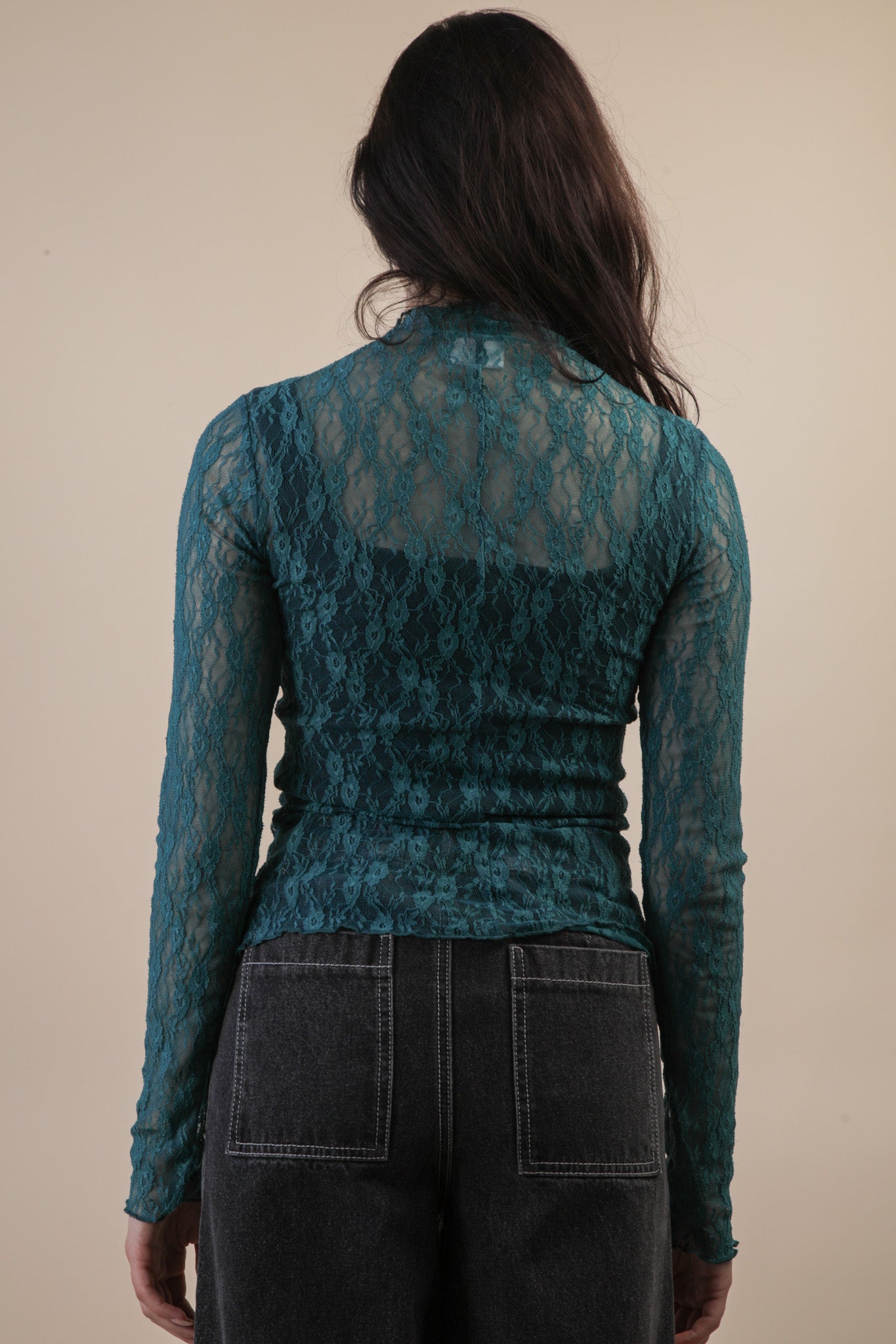 NT12220 Fitted Sheer Mesh Lace Top