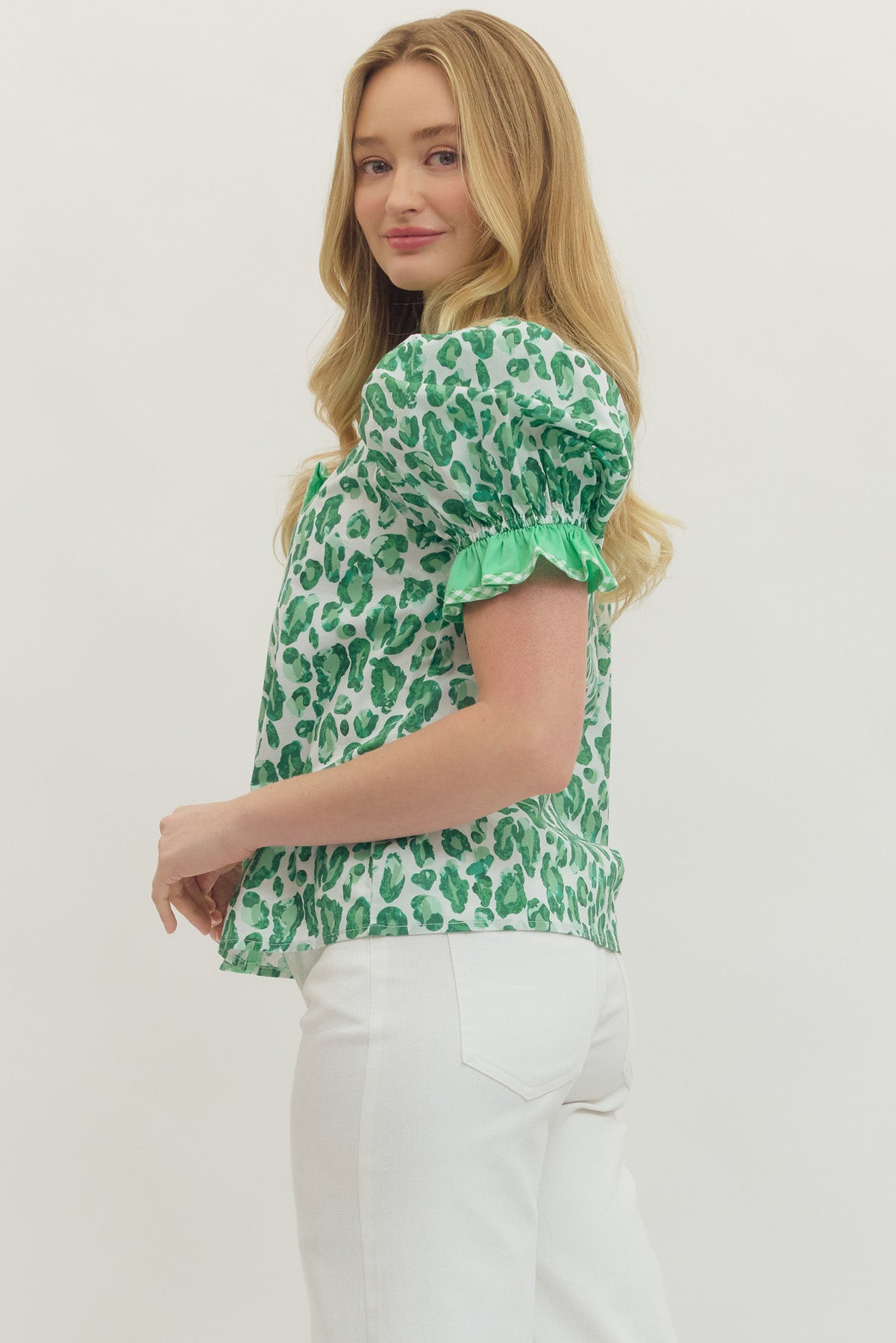 T29991 Abstract Leopard Print Top