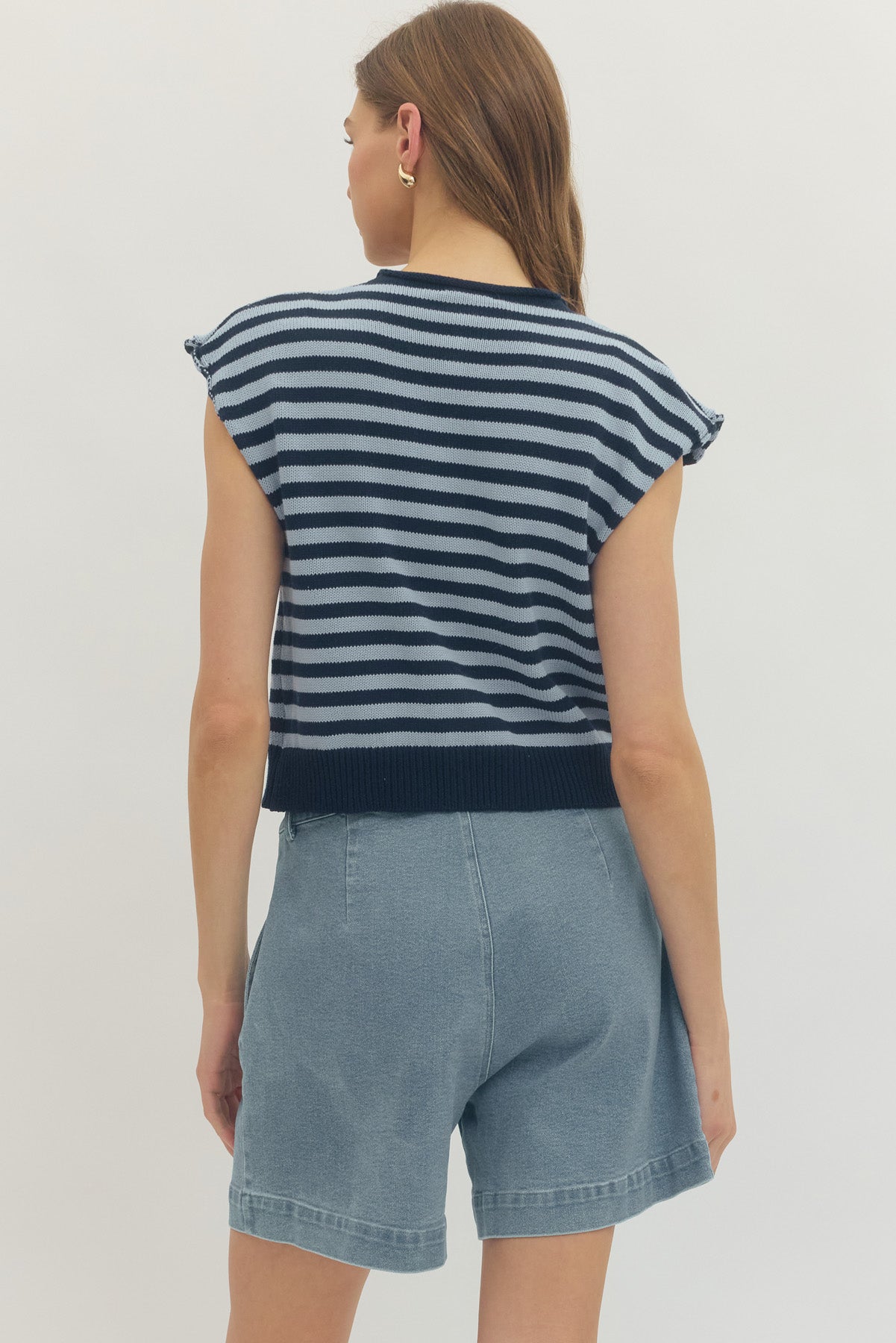 T30331 Stripe Button Up Sweater Top