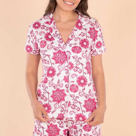Tickled Pink Notch Collar Top