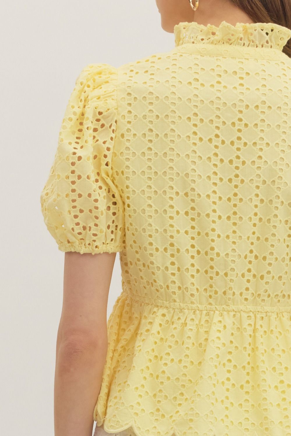 T30420P Curvy Short Sleeve Eyelet Top