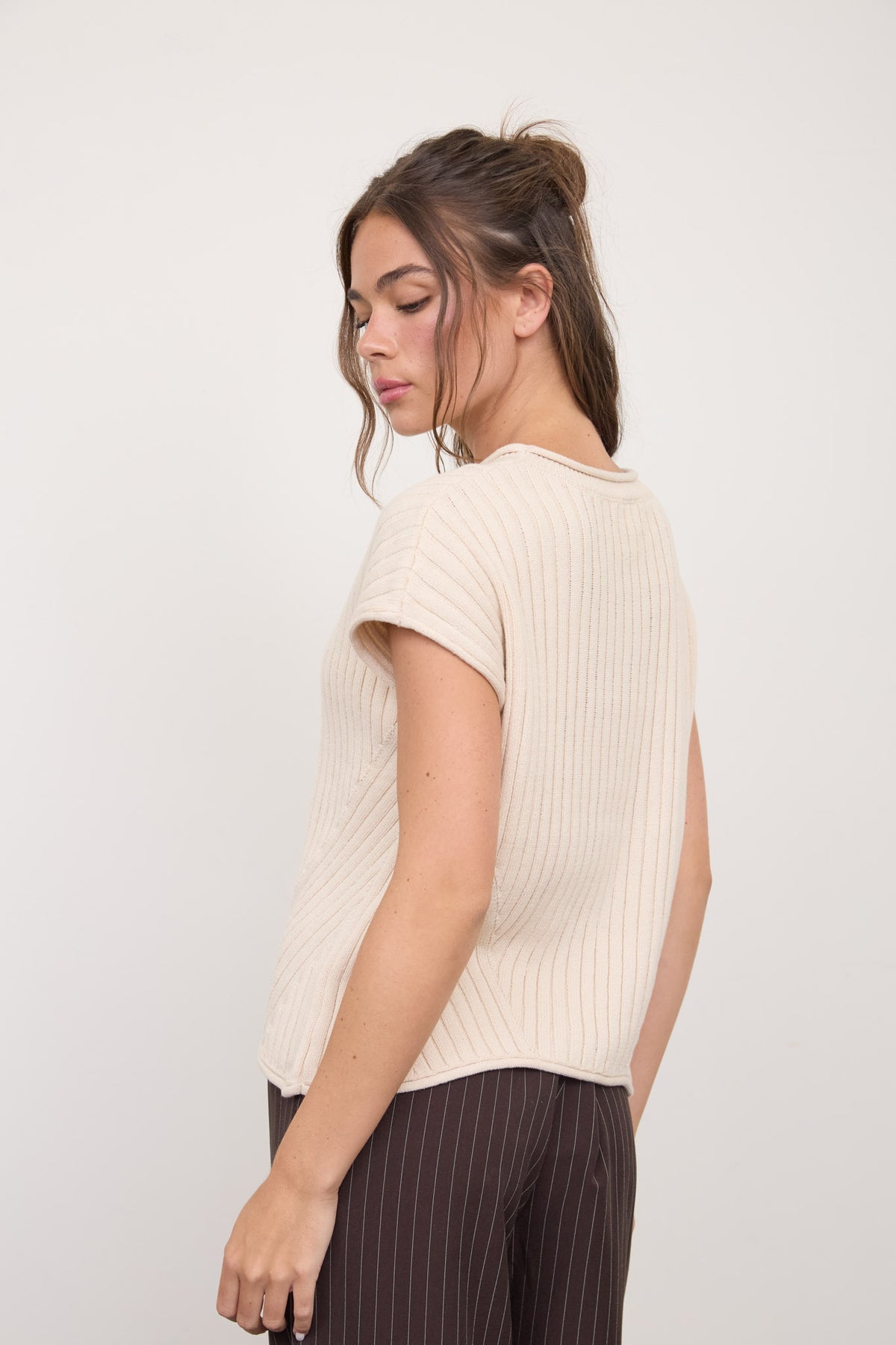 TW2388 Ribbed Short Sleeve Pullover