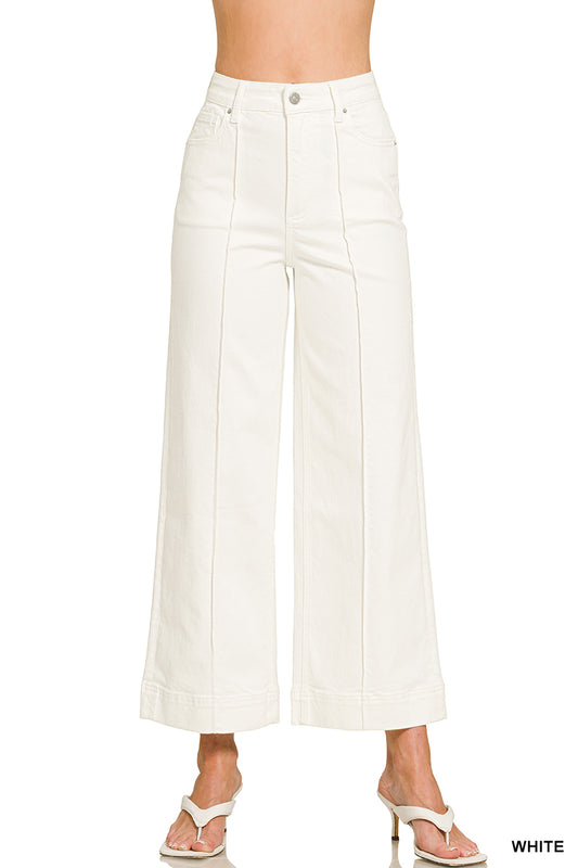 DYP-9558WH High Rise Wide Leg Pintuck Jeans