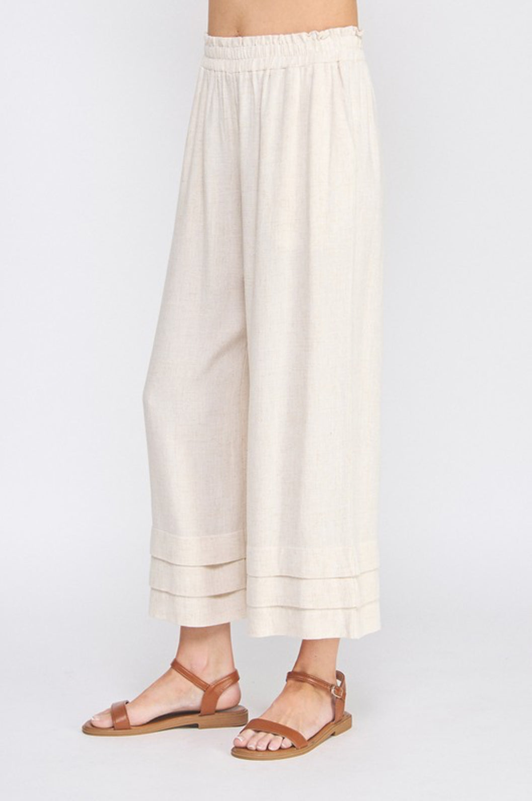 AP9007 Ruffle Hem Linen Pants