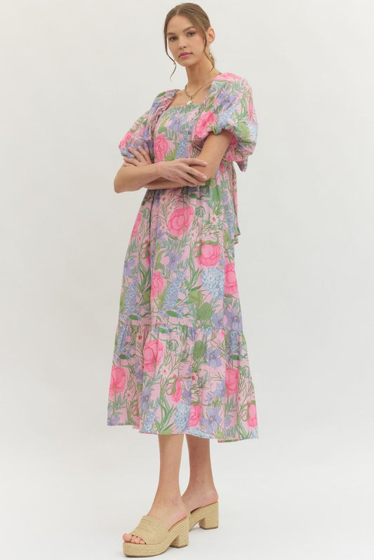D30081 Floral Print Midi Dress