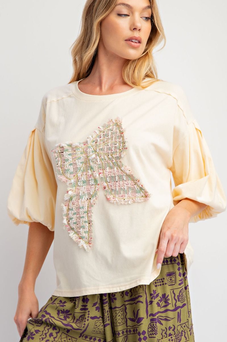 ET25243 Tweed Ribbon Patch Top