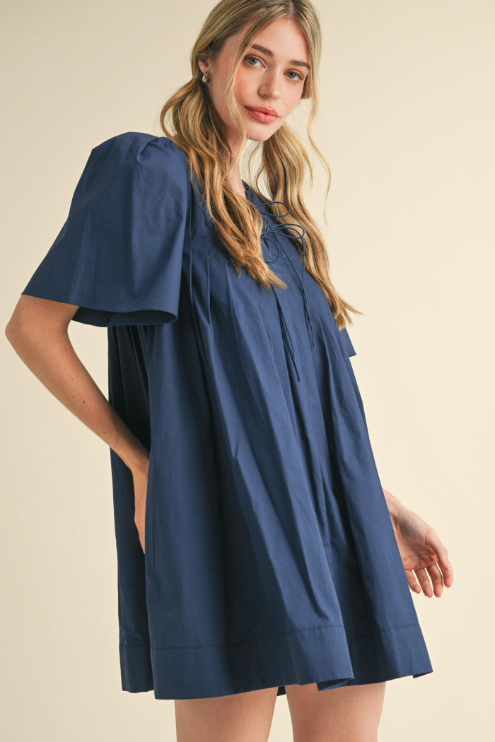 MDR3704 Pleated Short Sleeve Mini Dress