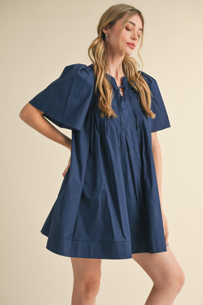 MDR3704 Pleated Short Sleeve Mini Dress
