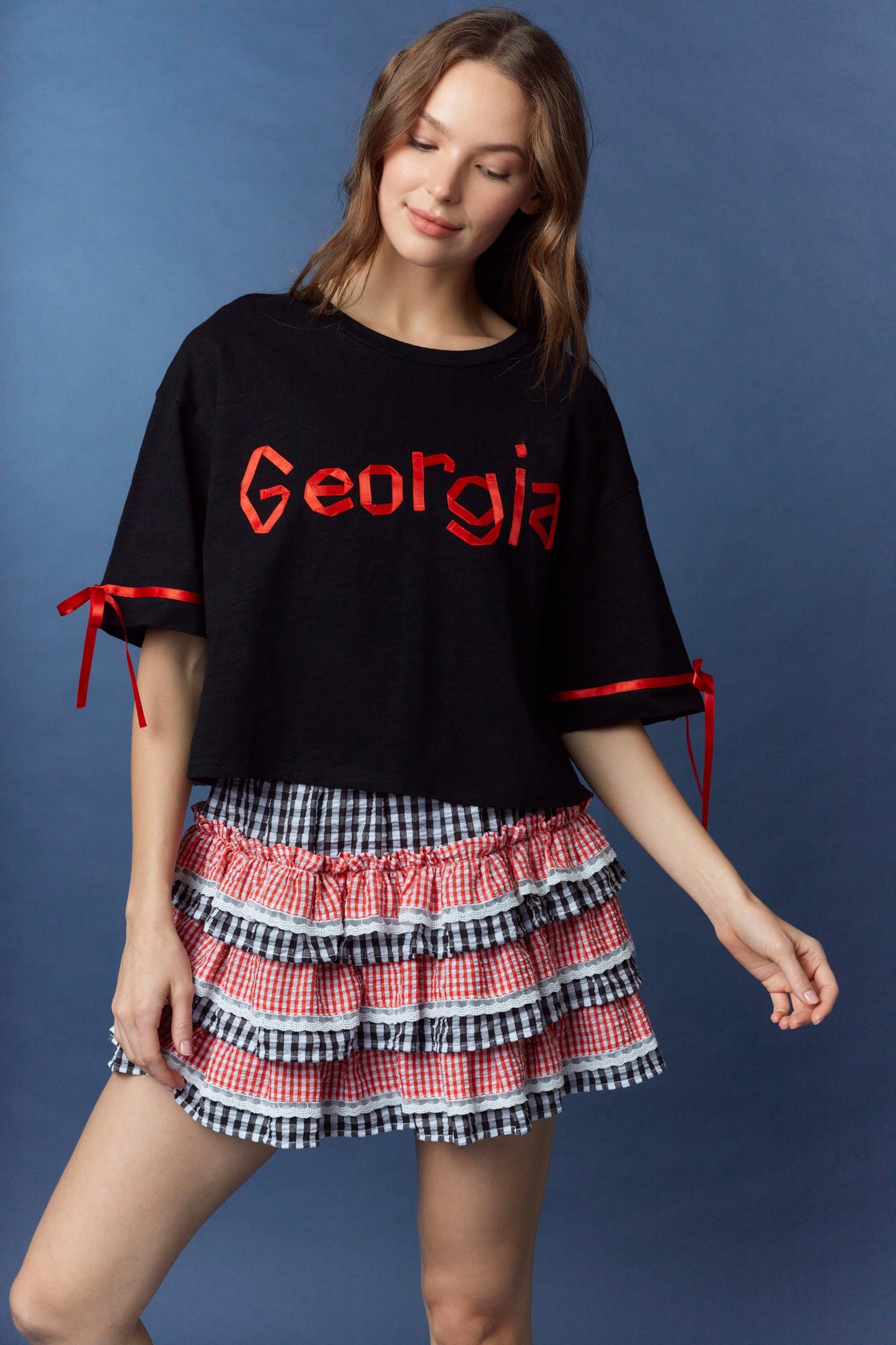 IS800892-02 Gingham Tiered Mini Skirt