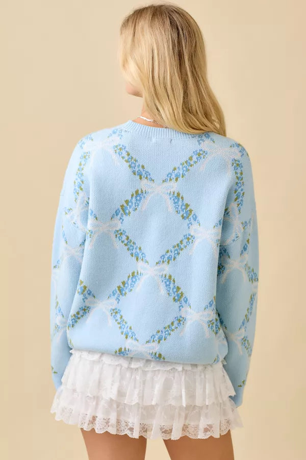 LL21003 Coquette Ribbon Floral Sweater