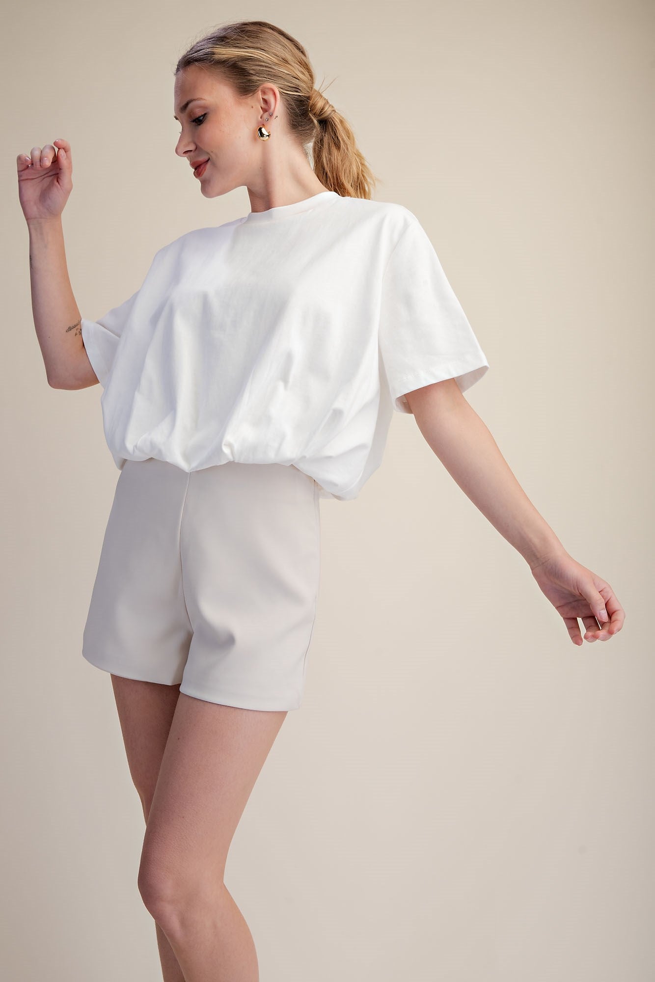 T9121 Cropper Bubble Hem Top