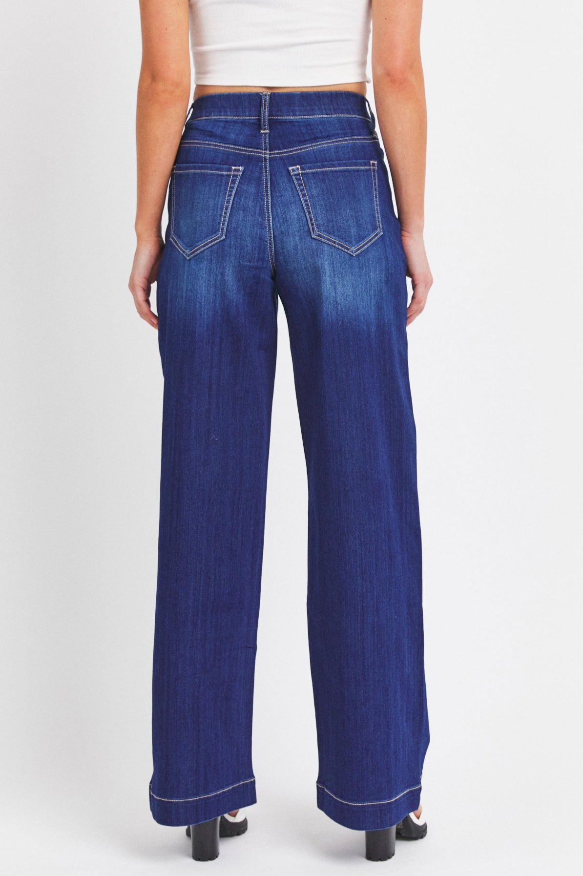 AB99338DK High Rise Pull-On Wide Leg Jeans