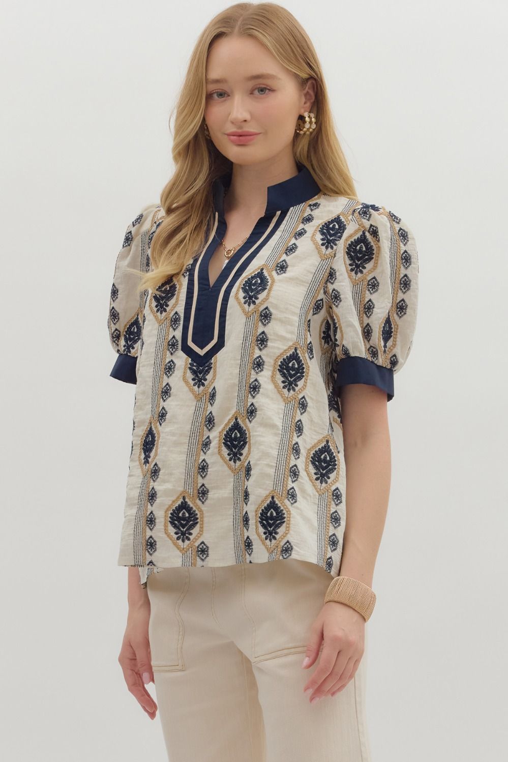 T28309 Abstract Pattern EmbroideredTop