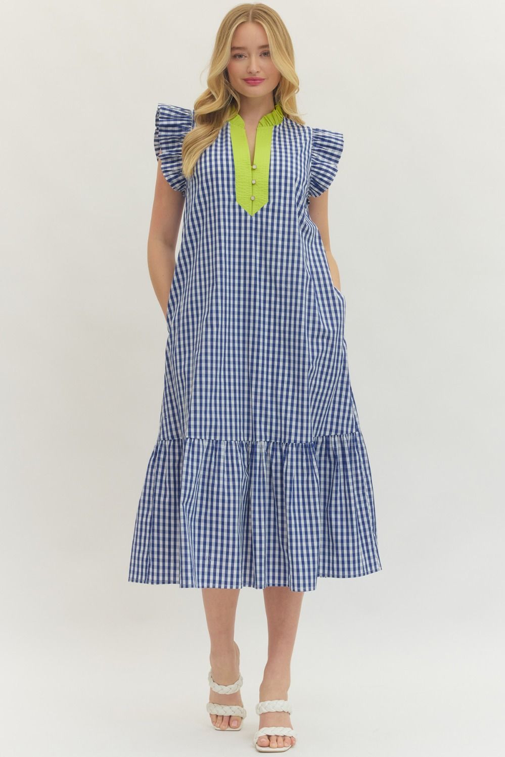 D30443 Gingham Midi Dress Indigo / Small