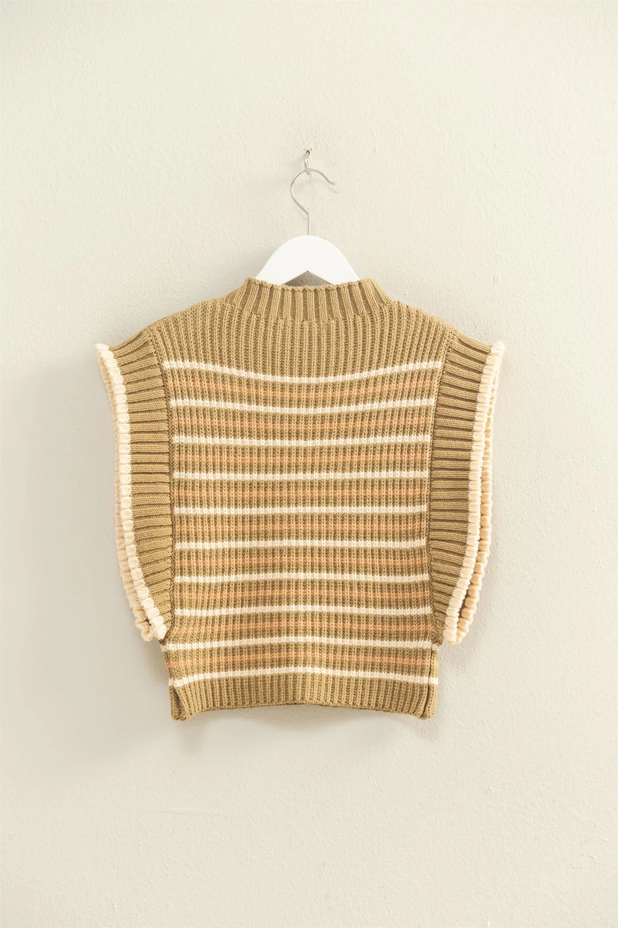 HF25E871 Chic Striped Mock Neck Sleeveless Sweater Vest