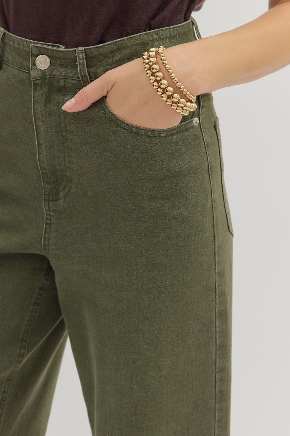 P26396 Floral Embroidered Border Hem Pants