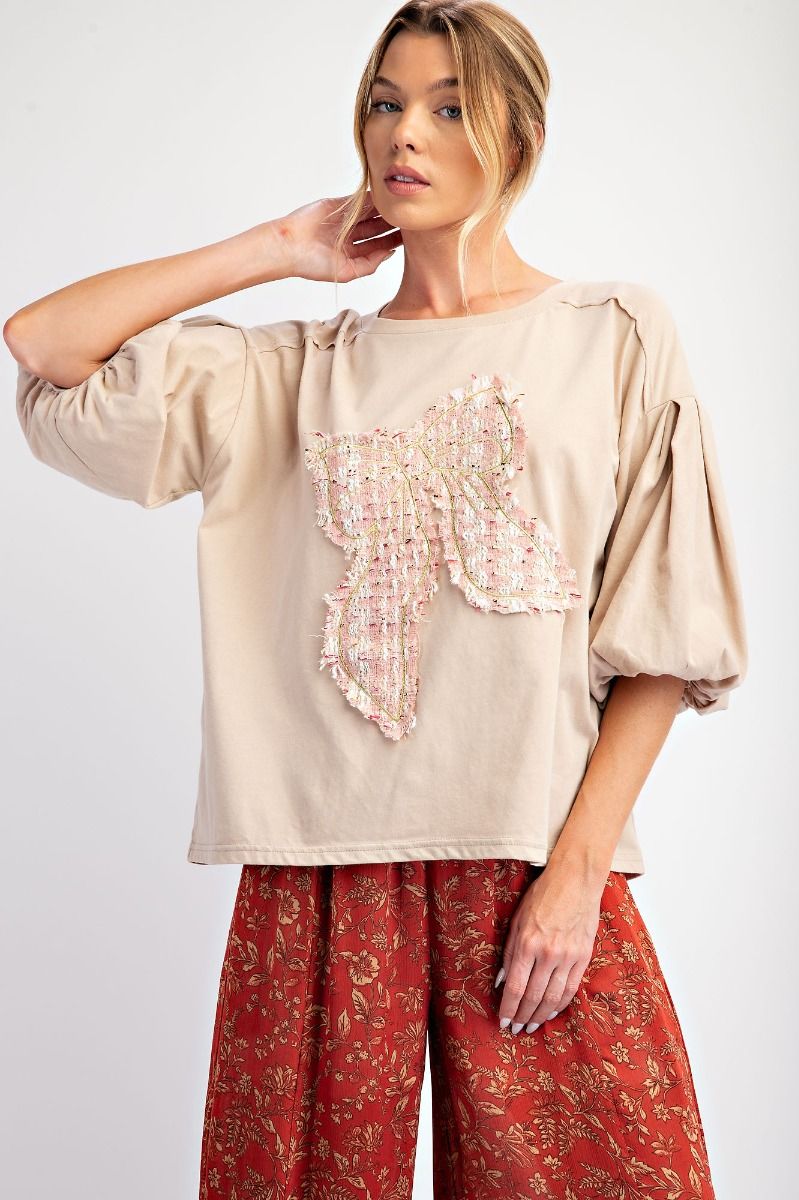 ET25243 Tweed Ribbon Patch Top