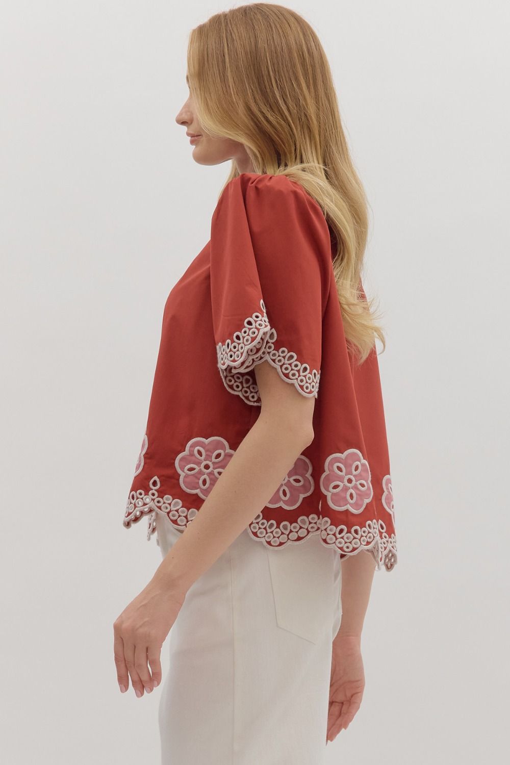 T28433 Floral Embroidery Top