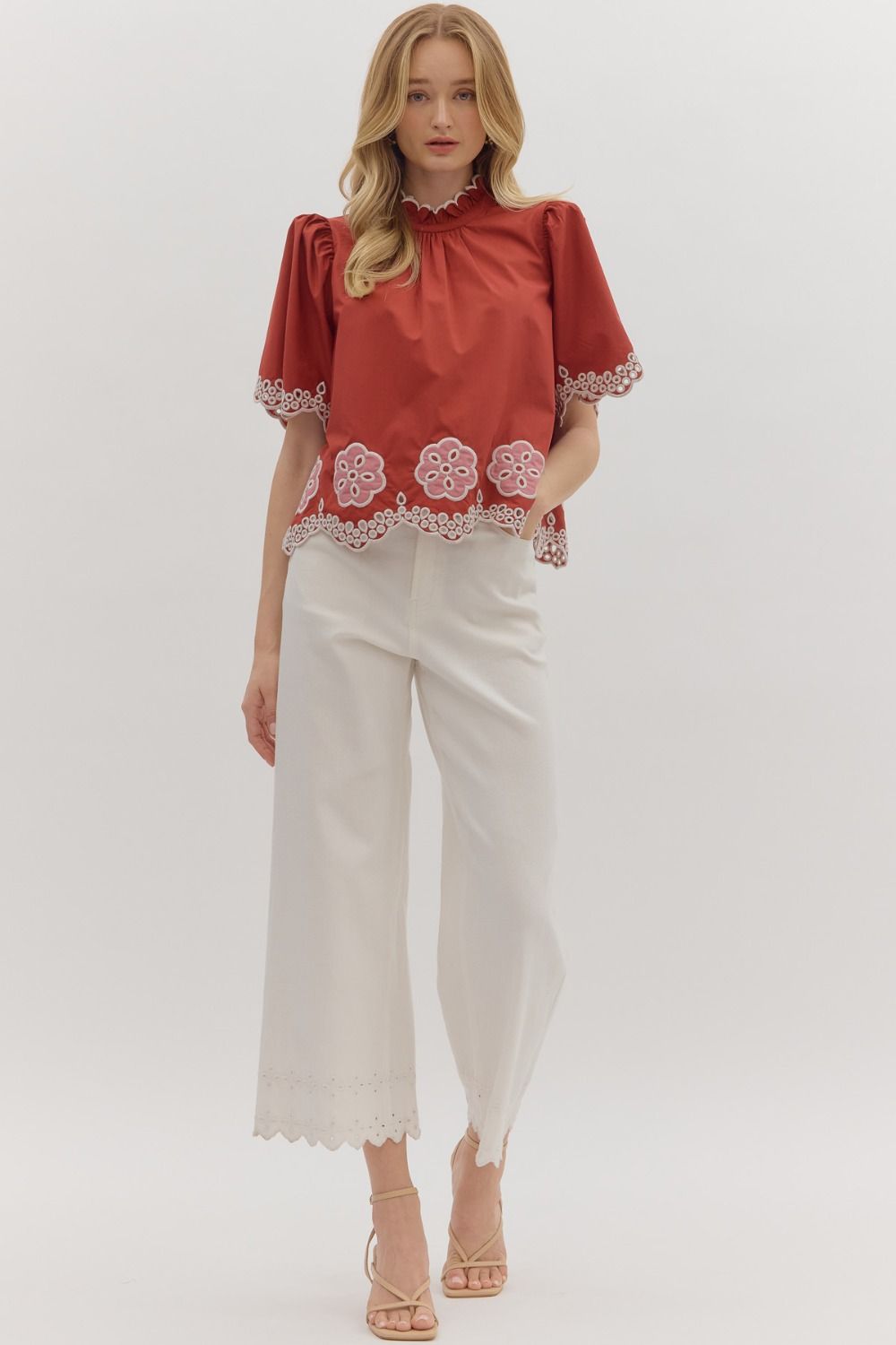 T28433 Floral Embroidery Top