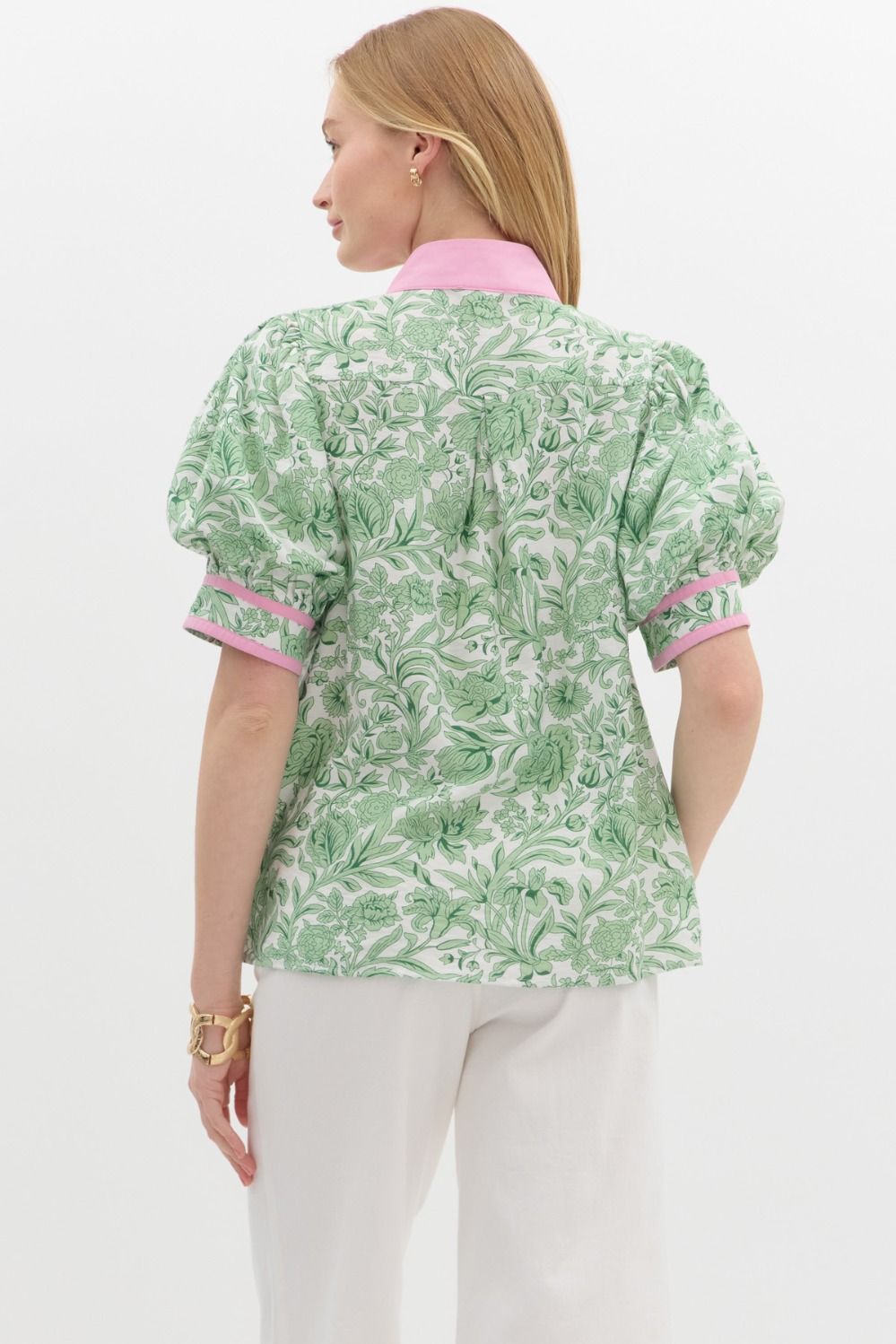 T26645 Floral Print Puff Sleeve Top