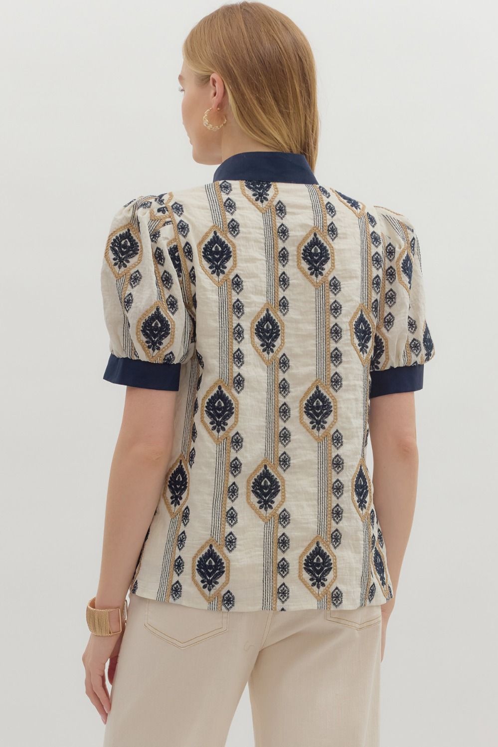 T28309 Abstract Pattern EmbroideredTop
