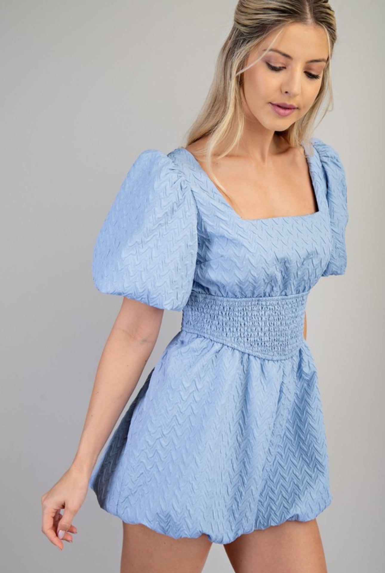 GP7376 Puff Sleeve Smocked Romper