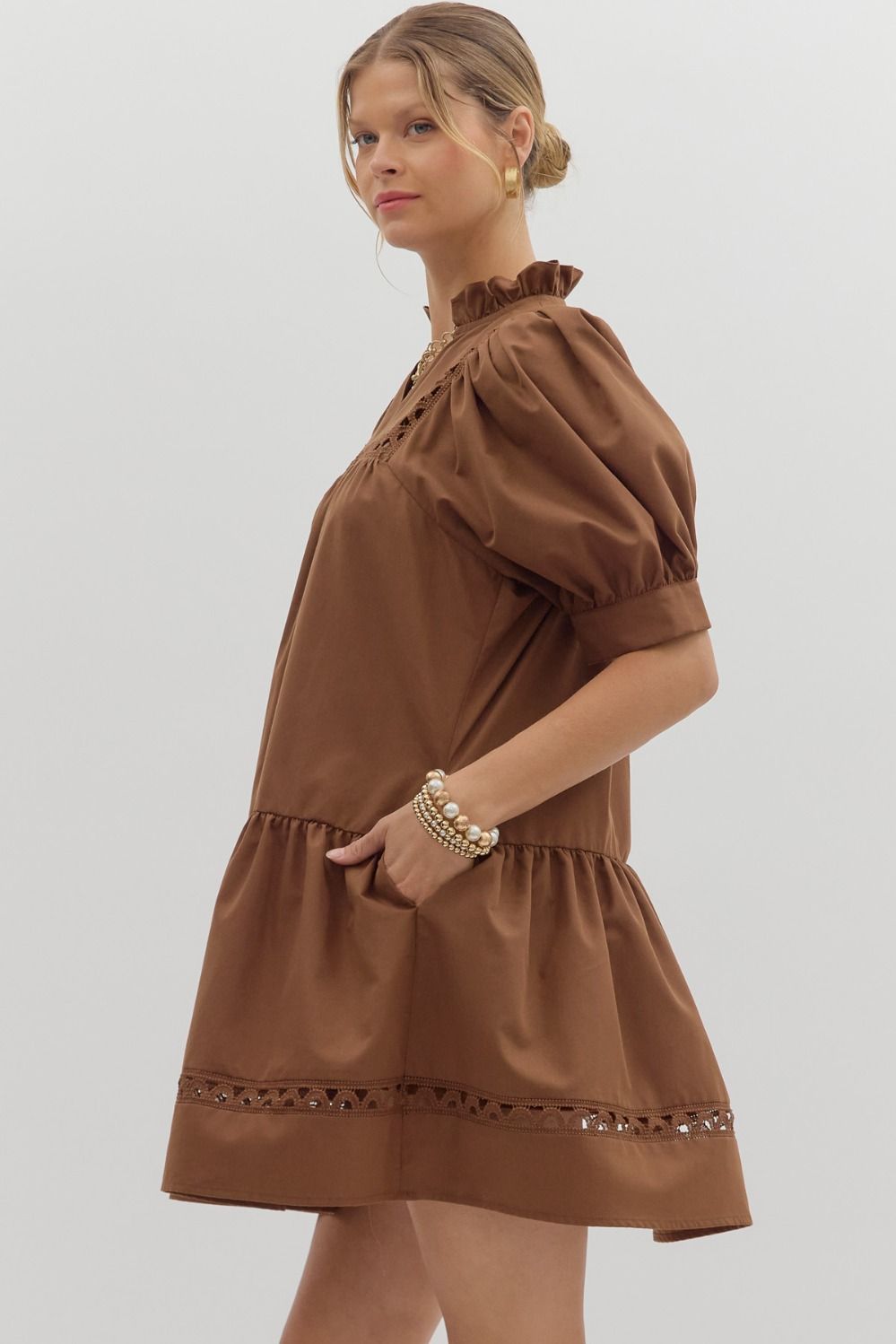 D27502 Solid Ruffle Hem Mini Dress