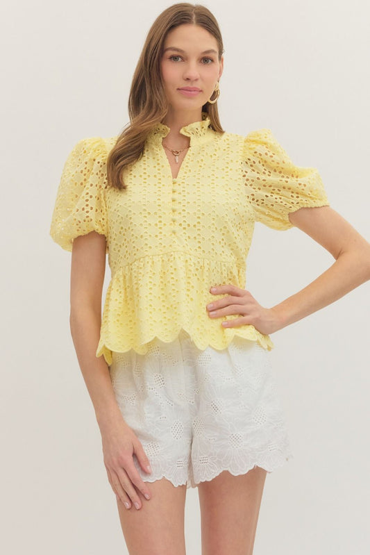 T30420 Short Sleeve Eyelet Top