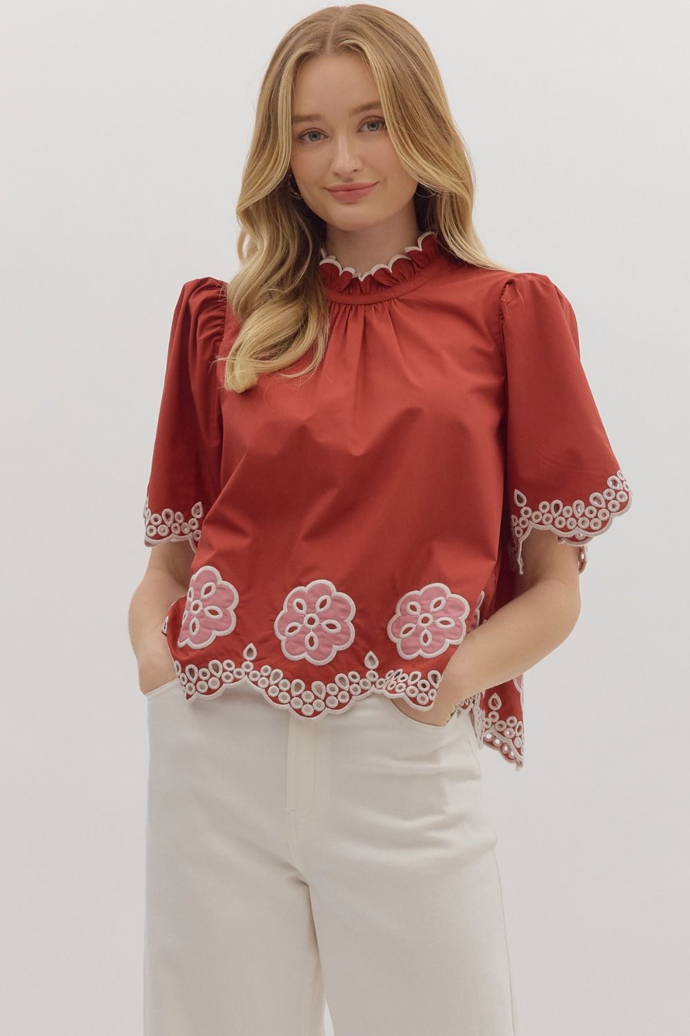 T28433 Floral Embroidery Top
