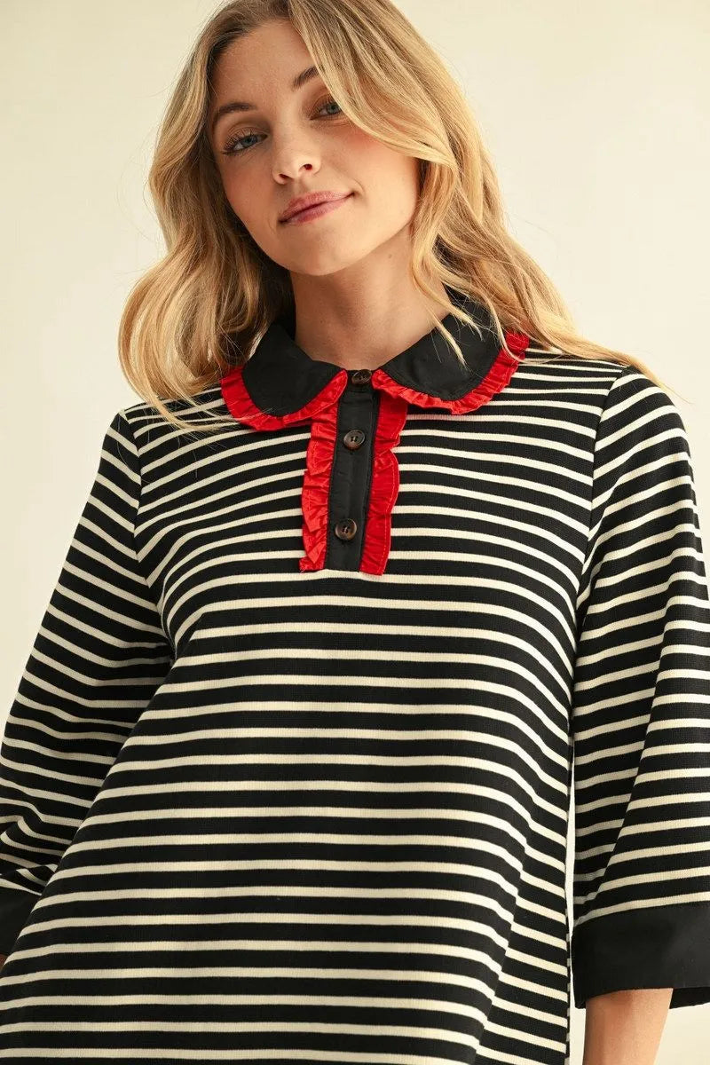 H17113 3/4 Sleeve Stripe Dress
