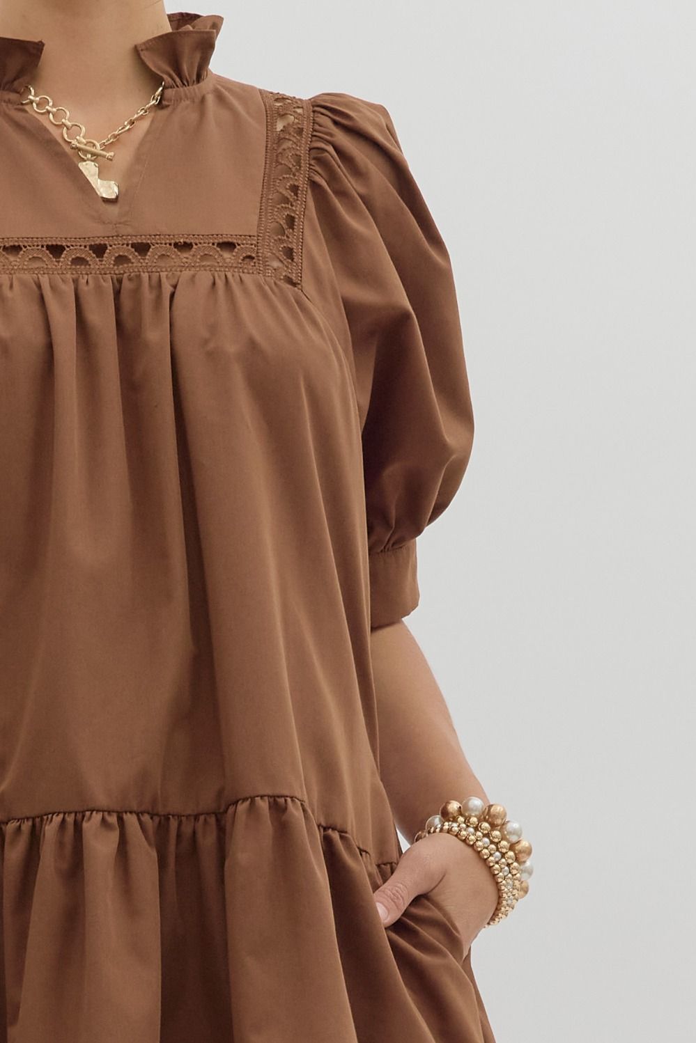 D27502 Solid Ruffle Hem Mini Dress