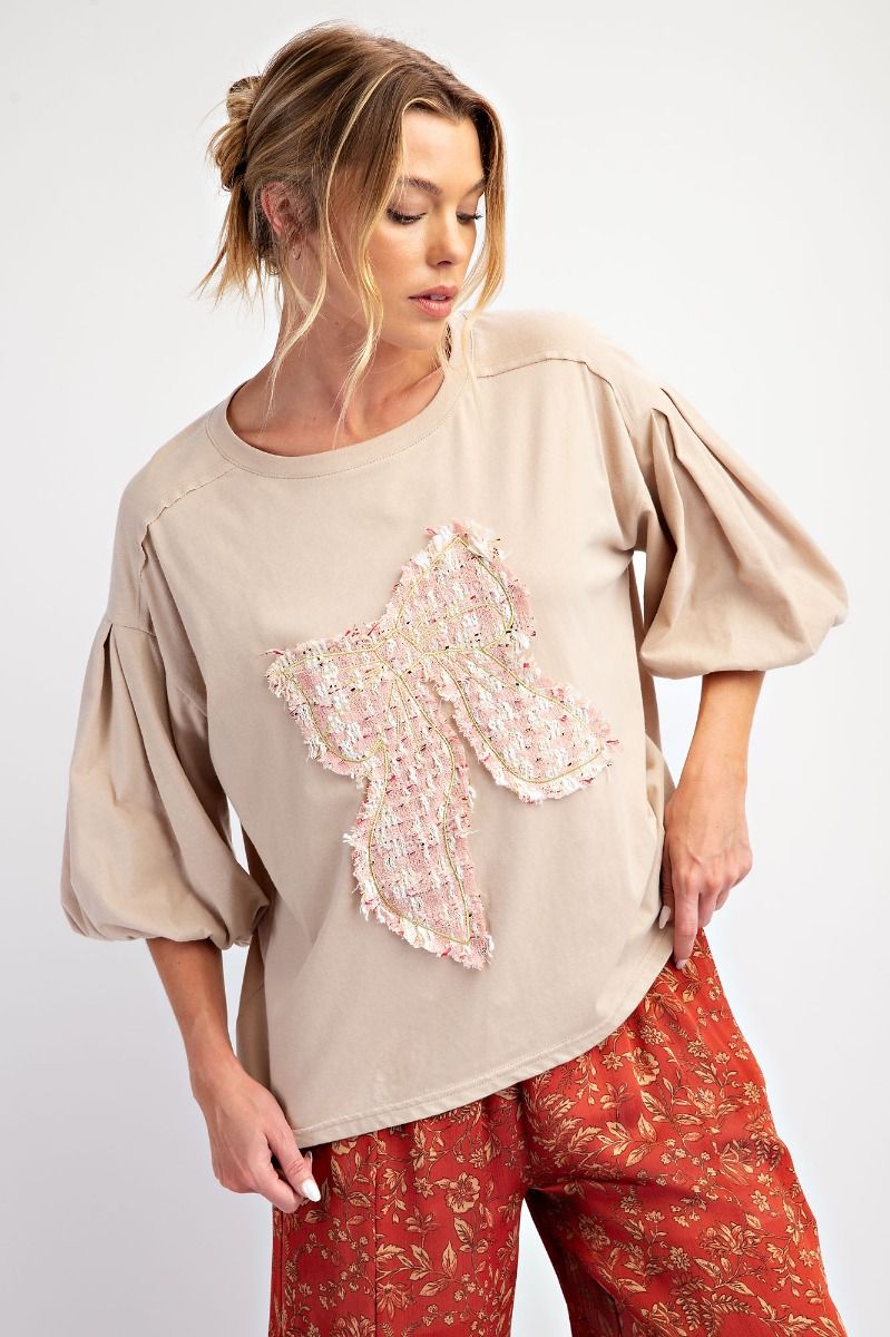 ET25243 Tweed Ribbon Patch Top