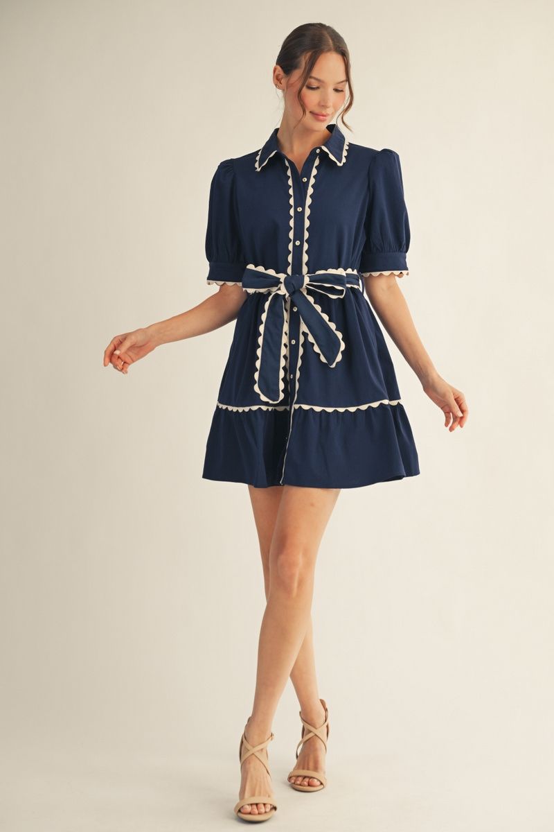 B12722 Scallop Trimmed Babydoll Dress